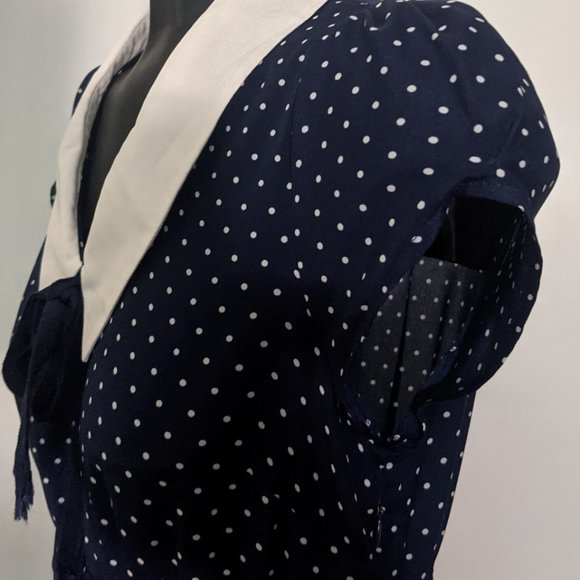 Navy picnic dress with dots. - Picture 3 of 3